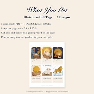 Printable Christmas Gift Tags, Christian Nativity Tags, Paper Collage Lamb Lion Manger, To From Tags, Religious Holiday Instant Download image 3
