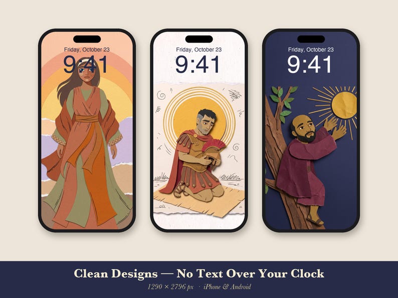 Glaubens-Wallpaper-Paket für iPhones, 6 biblische Geschichten als Hintergründe, christlicher Sperrbildschirm, Jesus-Schrift-Collage (sofortiger Download) Bild 2