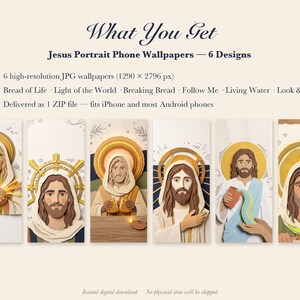 Jesus Phone Wallpaper Pack, 6 Christian iPhone Backgrounds, Jesus Portrait Lock Screen, Paper Collage Bible Art, Instant Download image 4