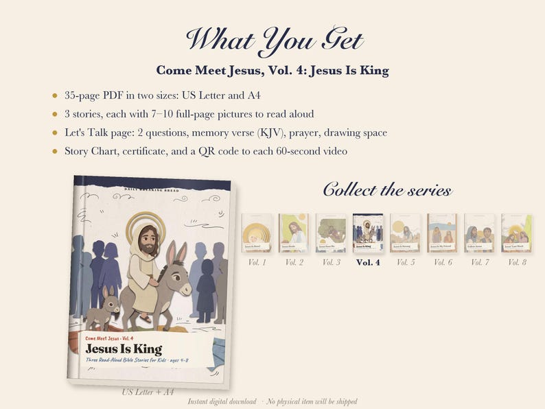 Easter Bible Story Book for Kids Printable, Palm Sunday, He Is Risen Read Aloud PDF, Sunday School Lesson, Come Meet Jesus Vol 4 image 5
