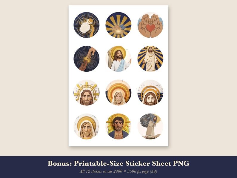 Christian Digital Stickers GoodNotes, 12 Round Bible Scene Planner Stickers, Jesus Faith Journal PNG, Transparent, Instant Download image 3