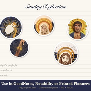 Christian Digital Stickers GoodNotes, 12 Round Bible Scene Planner Stickers, Jesus Faith Journal PNG, Transparent, Instant Download image 2