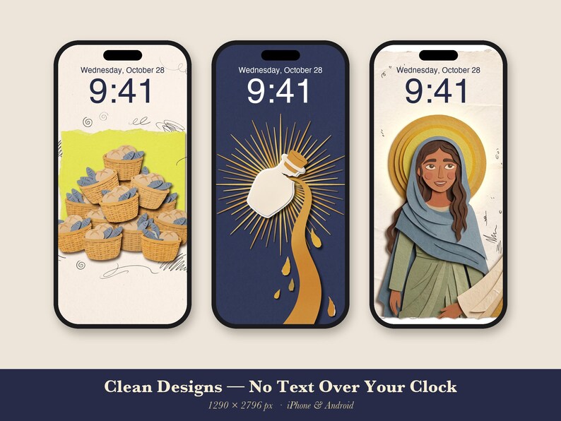 Bread & Wine Phone Wallpaper Pack, 6 Jesus Table iPhone Backgrounds, Christian Lock Screen, Bible Scene Paper Collage Instant Download image 3