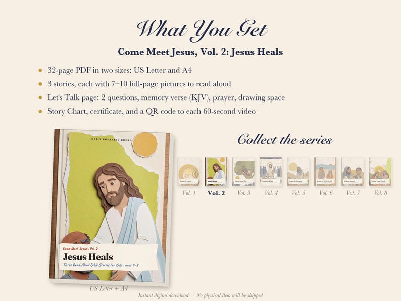Jesus Heals Kids Bible Story Book Printable, Miracles of Jesus Read Aloud PDF, Sunday School, Homeschool Bible Lesson, Come Meet Jesus Vol 2 image 5