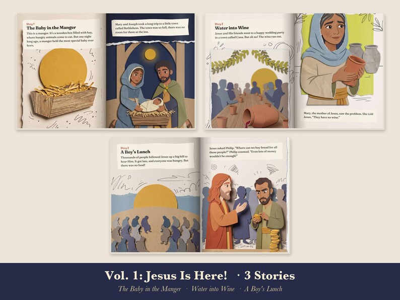 Christmas Bible Story Book for Kids Printable, Nativity Read Aloud PDF, Baby Jesus, Loaves and Fish, Sunday School, Come Meet Jesus Vol 1 image 3