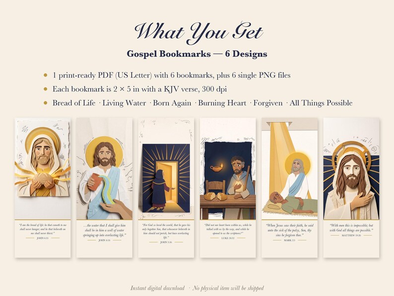 Printable Bookmarks Set of 6, Christian Bible Verse Bookmarks, Jesus Scripture Bookmark, KJV Paper Collage Art, Instant Download image 3