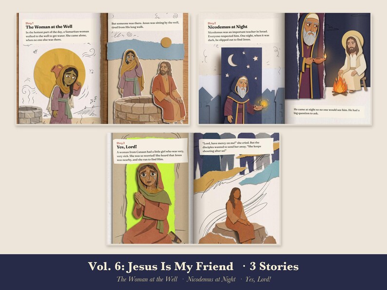 Woman at the Well Kids Bible Story Book Printable, Nicodemus, John 3:16, Canaanite Woman Read Aloud PDF, Come Meet Jesus Vol 6 image 3