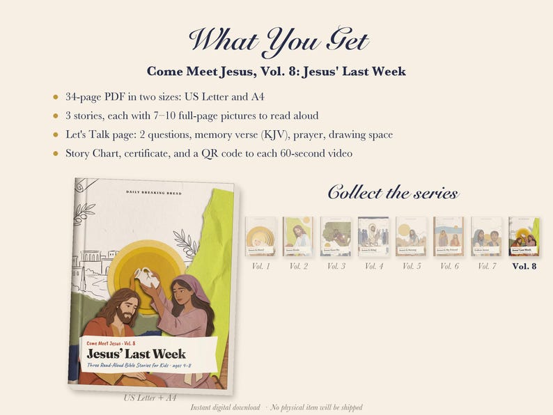 Holy Week Bible Story Book for Kids Printable, Gethsemane, Jar of Perfume, Fig Tree Read Aloud PDF, Easter Prep, Come Meet Jesus Vol 8 image 5