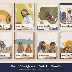 Kids Bible Story Book Bundle Printable, 24 Read Aloud Bible Stories for Children PDF, Sunday School Year, Homeschool, Vol 1-8