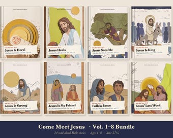 Kids Bible Story Book Bundle Printable, 24 Read Aloud Bible Stories for Children PDF, Sunday School Year, Homeschool, Vol 1-8