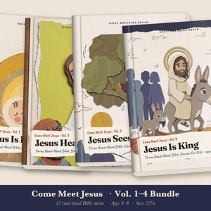 Kids Bible Story Book Bundle Printable, 12 Read Aloud Bible Stories for Children PDF, Christmas to Easter, Sunday School, Vol 1-4