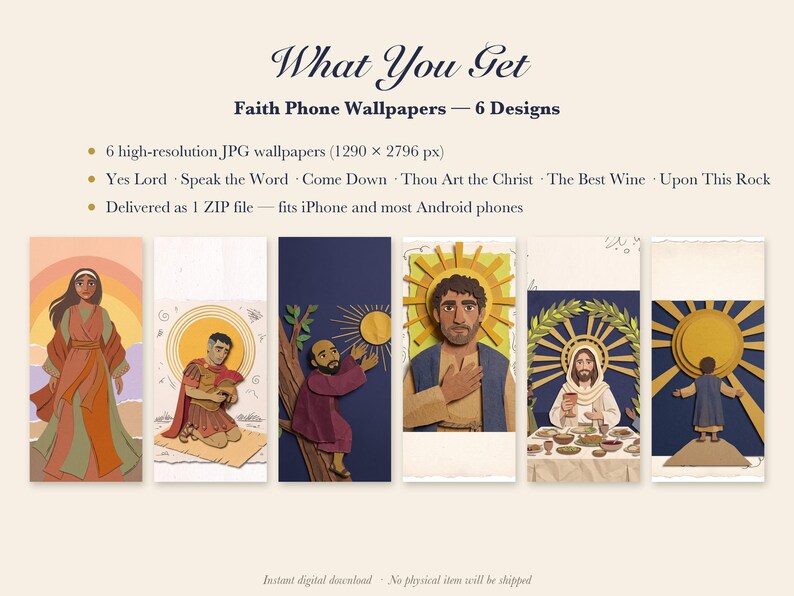 Glaubens-Wallpaper-Paket für iPhones, 6 biblische Geschichten als Hintergründe, christlicher Sperrbildschirm, Jesus-Schrift-Collage (sofortiger Download) Bild 4