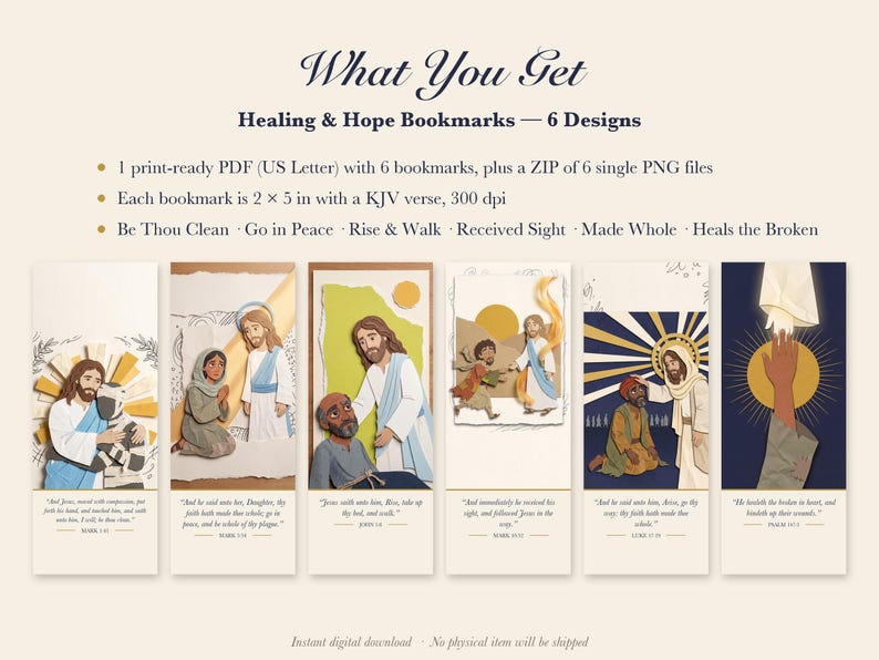 Healing Bookmarks Printable Set of 6, Christian Bible Verse Bookmark, Jesus Heals Scripture, Hope Encouragement Gift, Instant Download image 3