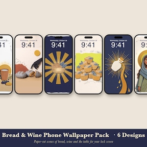 Bread & Wine Phone Wallpaper Pack, 6 Jesus Table iPhone Backgrounds, Christian Lock Screen, Bible Scene Paper Collage Instant Download image 1