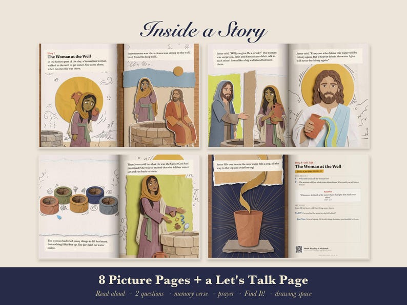 Woman at the Well Kids Bible Story Book Printable, Nicodemus, John 3:16, Canaanite Woman Read Aloud PDF, Come Meet Jesus Vol 6 image 2