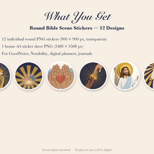 Christian Digital Stickers GoodNotes, 12 Round Bible Scene Planner Stickers, Jesus Faith Journal PNG, Transparent, Instant Download image 4