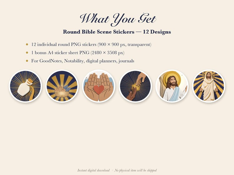 Christian Digital Stickers GoodNotes, 12 Round Bible Scene Planner Stickers, Jesus Faith Journal PNG, Transparent, Instant Download image 4
