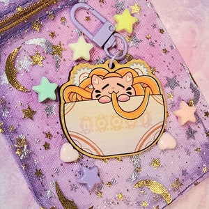 Kitty Noods Keychain • 2&quot; Single Sided Keychain • Ramen Keychain • Wooden Keychain