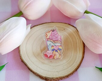 Kirby & Waddle Dee Acrylic Food Pin • Sakura Holo Film, 1.5"