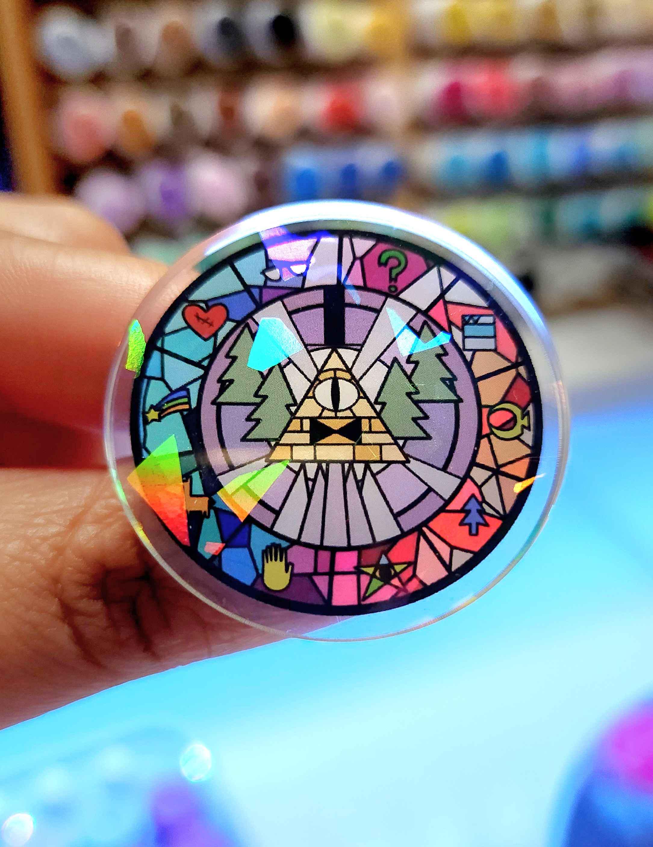 Bill Cipher Pin • 2" Holographic Broken Glass Badge • Gravity Falls - Etsy