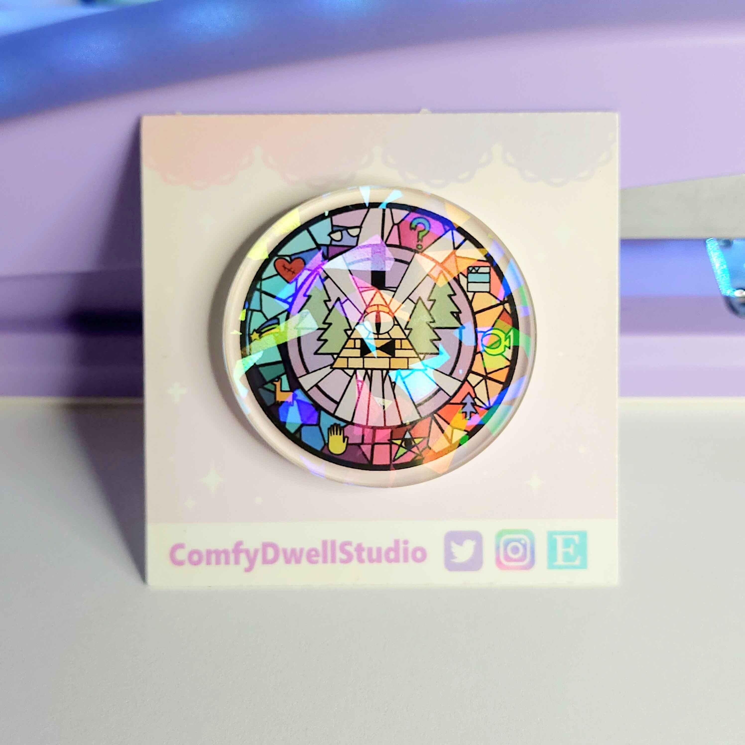 Bill Cipher Pin • 2" Holographic Broken Glass Badge • Gravity Falls - Etsy