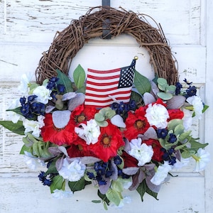 Patriotic Wreath for Front Door | Red White and Blue Wreath | 4th of July Wreath | 4th of July Decor | Small Outdoor Wreath | American Flag