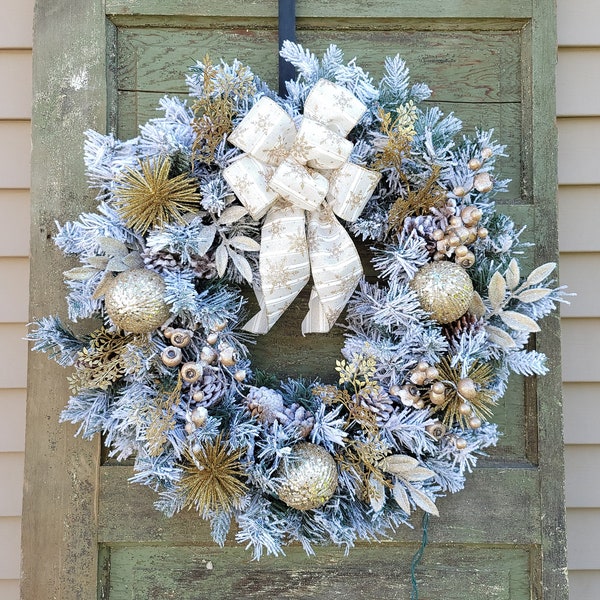 White Christmas Wreath With Lights Etsy