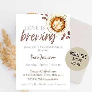 Love is Brewing Bridal Shower Invitation, Coffee Bridal Shower Invitation, Coffeehouse Bridal Shower, Bridal Shower Brunch, Digital Download