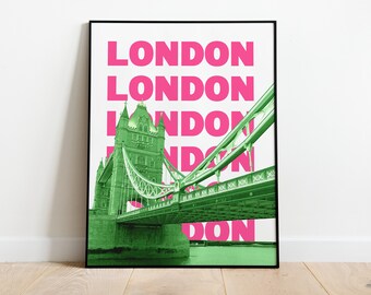 London Travel Poster, Trendy Europe Aesthetic Wall Art, England Tower Bridge Print DIGITAL DOWNLOAD