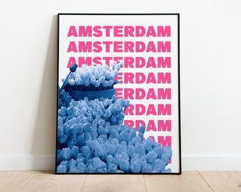 Amsterdam Travel Poster, Trendy Europe Aesthetic, Canals Wall Art, Netherlands Holland Print DIGITAL DOWNLOAD