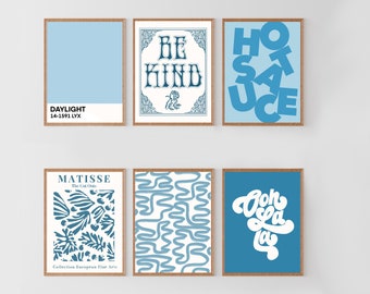 Blue wall art prints, trendy wall collage set, good vibes photo collage, dorm room decor (DIGITAL DOWNLOAD) 48 pics