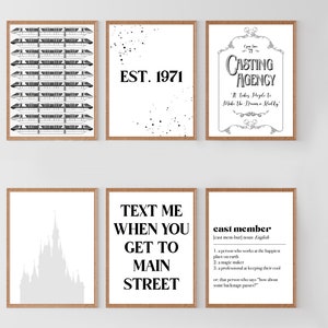 Main Street USA posterafdrukken, Magic Kingdom zwart-wit kunst decor, magische cast lid DCP muurkunst, DIGITALE DOWNLOAD (21 prints)