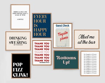 Bar wall collage set, alcohol art prints, happy hour wall art (DIGITAL DOWNLOAD) 13 pics