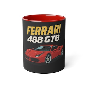 Ferrari 488 GTB Mug | Sports Car Coffee Cup | Black & White Accent Drinkware | Gift for Car Lovers | Unique Automotive Decor
