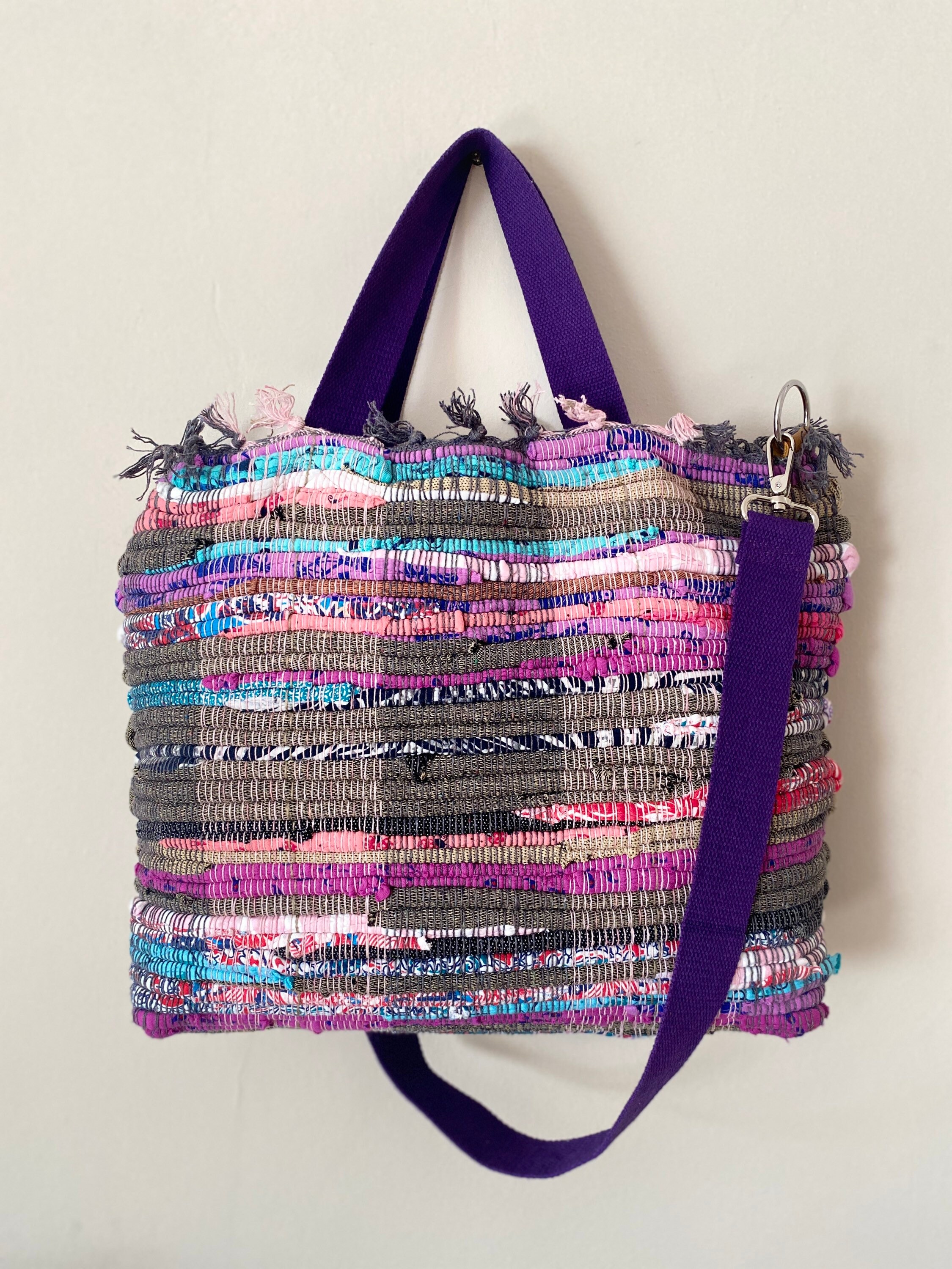 Tote Rug Rag Bag With Leather, Shoulder Bag, Handmade Kilim Bag, Boho ...