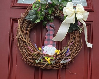 Garden gnome door wreath