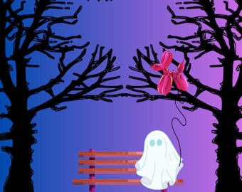 Ghost on a bench digital cellphone wallpaper