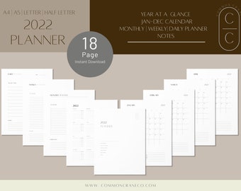 2022 Planner Refill| Printable Planner Inserts| A4, A5, Letter, Half Letter| Minimalist| Instant Download