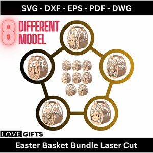 Pacote de cesta de Páscoa, arquivos de corte a laser | Svg Dxf AI Cnc | Glowforge, Cricut, gravura CNC, mandala, arte de parede, brincos e muito mais