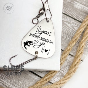 10th Anniversary Gift Fishing Lure - Ten Years Married Anniversary - Mens Anniversary Gift For Him Gift - Still Hooked On You 10 Years