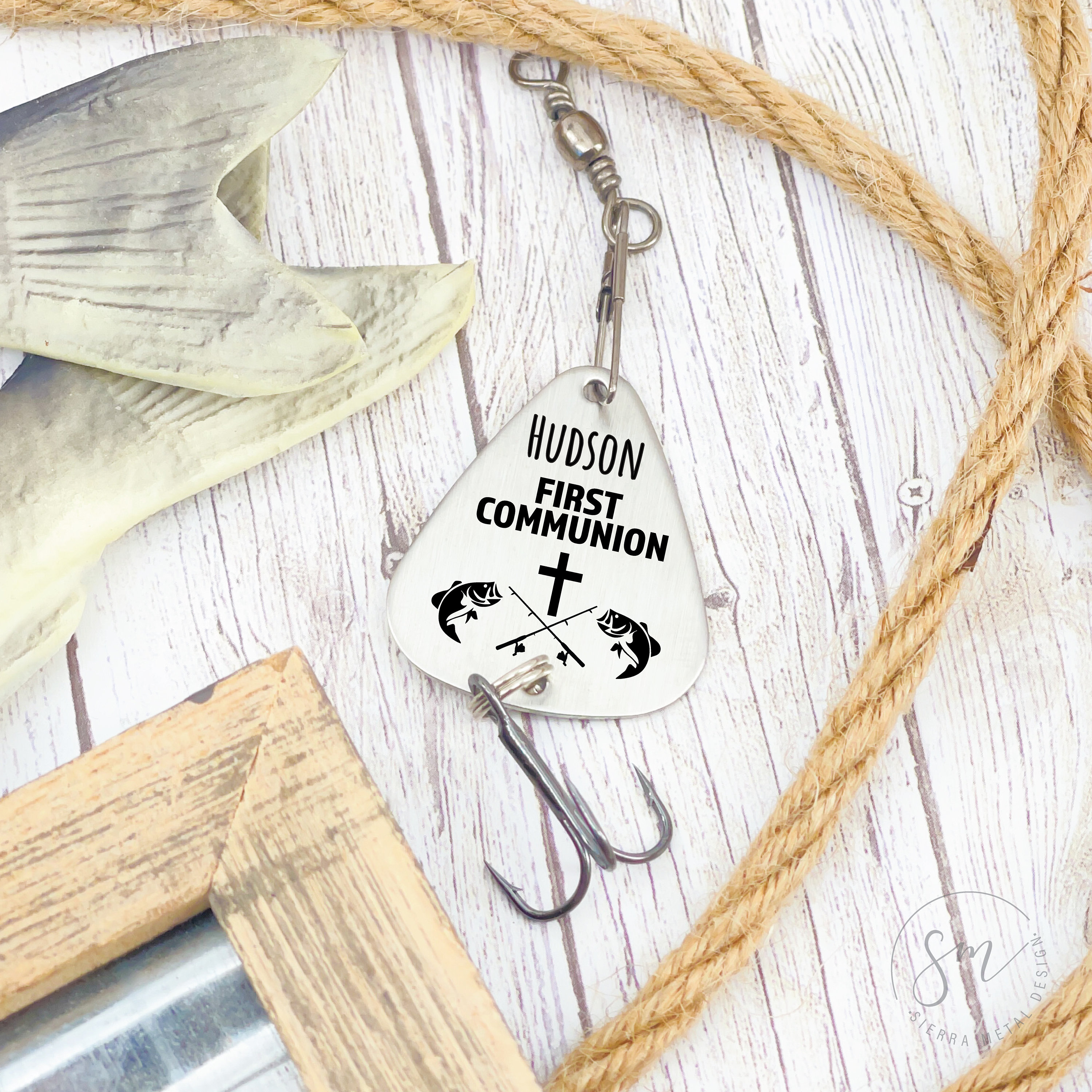 First Holy Communion Fishing Lure Fish Personalized Gift Communion Eucharist  Sacraments of Initiation Cross Christianity Religion 