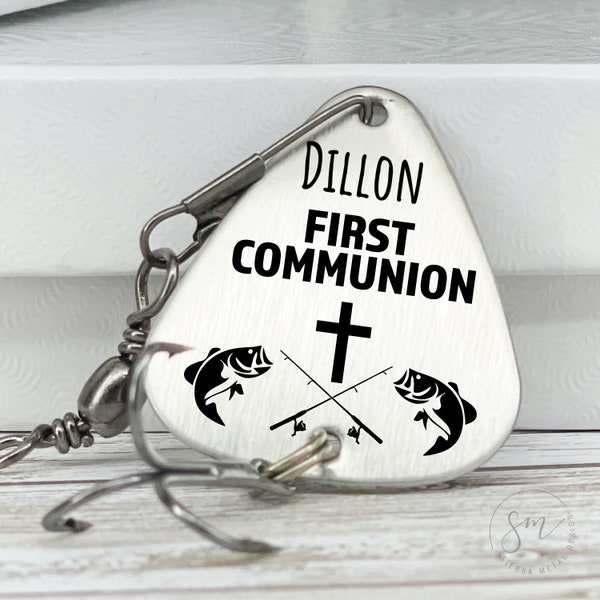 First Holy Communion Fishing Lure - Fish Personalized Gift Communion - Eucharist - Sacraments of Initiation - Cross Christianity Religion