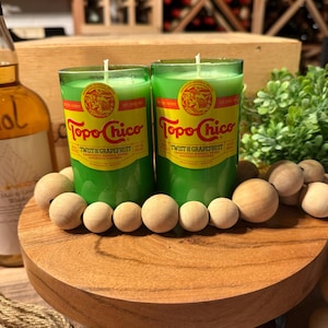 Recycled Glass Candles TopoChico, Housewarming Gift, Unique, Birthday Gift, Upcycled, Soy Candle