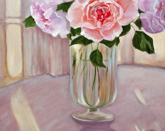 売却済み 花瓶のバラ：額装済み花柄油絵静物画、50 x 70 cm - Etsy 日本