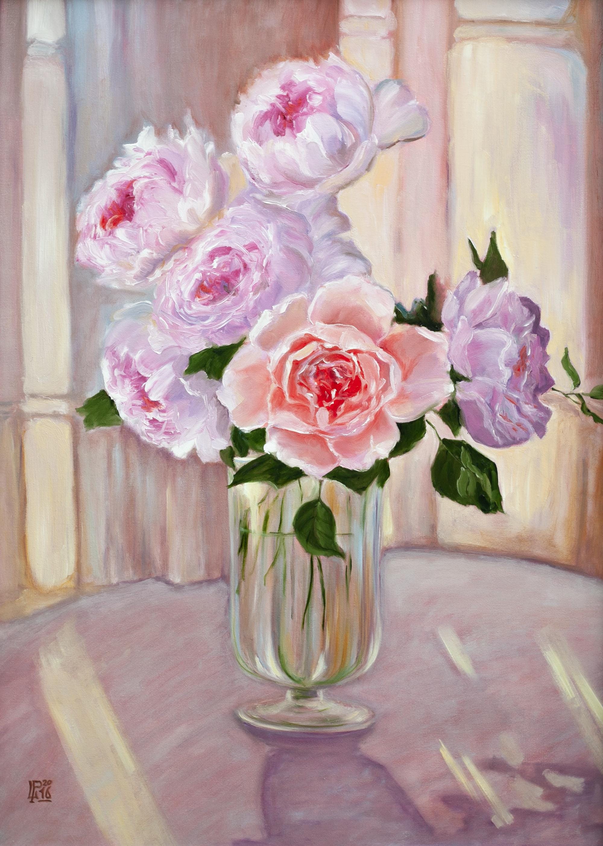 アンティークな額縁　バラの静物油絵油彩 絵画　バラ　レトロ額縁油彩画 花瓶の花 il_fullxfull.7117503496_efav.jpg
