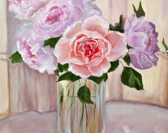 アンティークな額縁　バラの静物油絵油彩 絵画　バラ　レトロ額縁油彩画 花瓶の花 売却済み 花瓶のバラ：額装済み花柄油絵静物画、50 x 70 cm - Etsy 日本