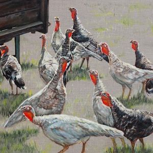 Turkeys original oil painting on clear linen canvas unique idea gift realistic art 60x70cm