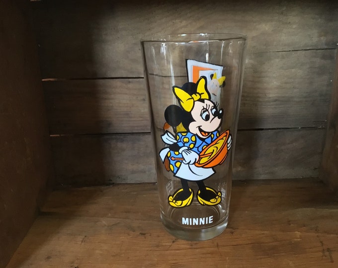 1978 Walt Disney Productions - Minnie Mouse - Pepsi Collector Series glass tumbler - Happy Birthday Mickey on glass - 6 3/4” tall