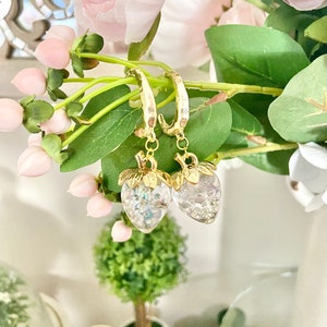 Gold Stud Crystal Strawberry Dangle Statement Fruit Earrings