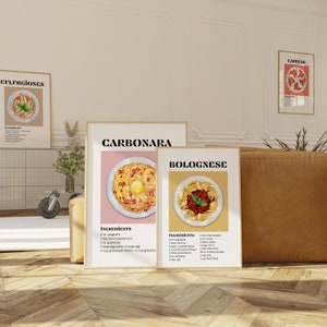 Set of 4 Kitchen Wall Art Prints Italian Dishes Wall Art Kitchen Poster Pasta Poster Bundle Wall Art Bundle Trendy Wall Decor Set of Prints